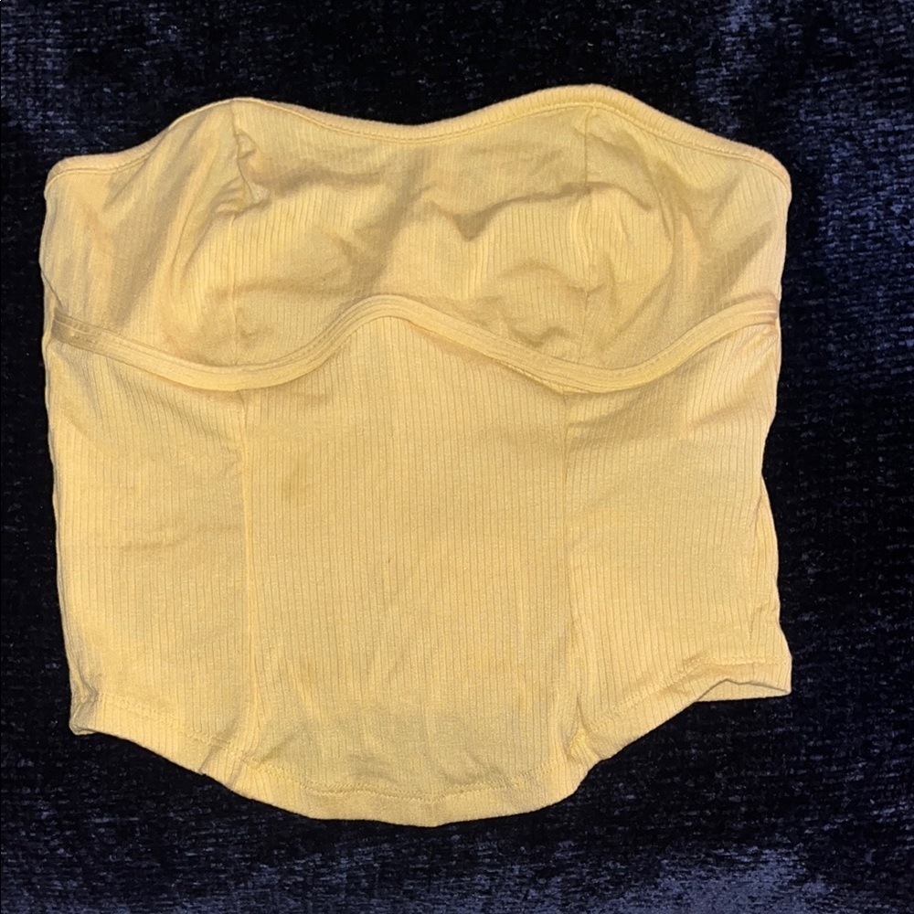 Yellow Strapless Ribbed Top